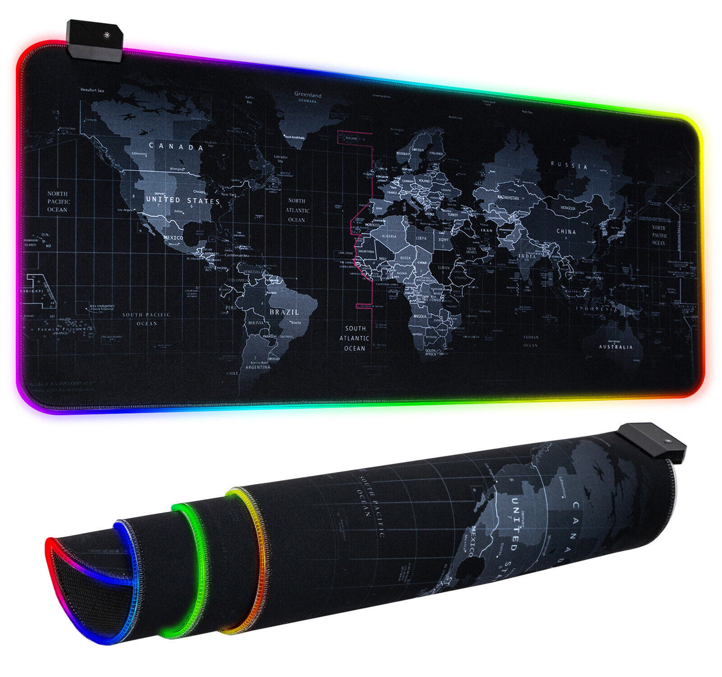 RGB LED Extra Large Soft Gaming Mouse Pad Oversized Glowing World Map 31.5X12''